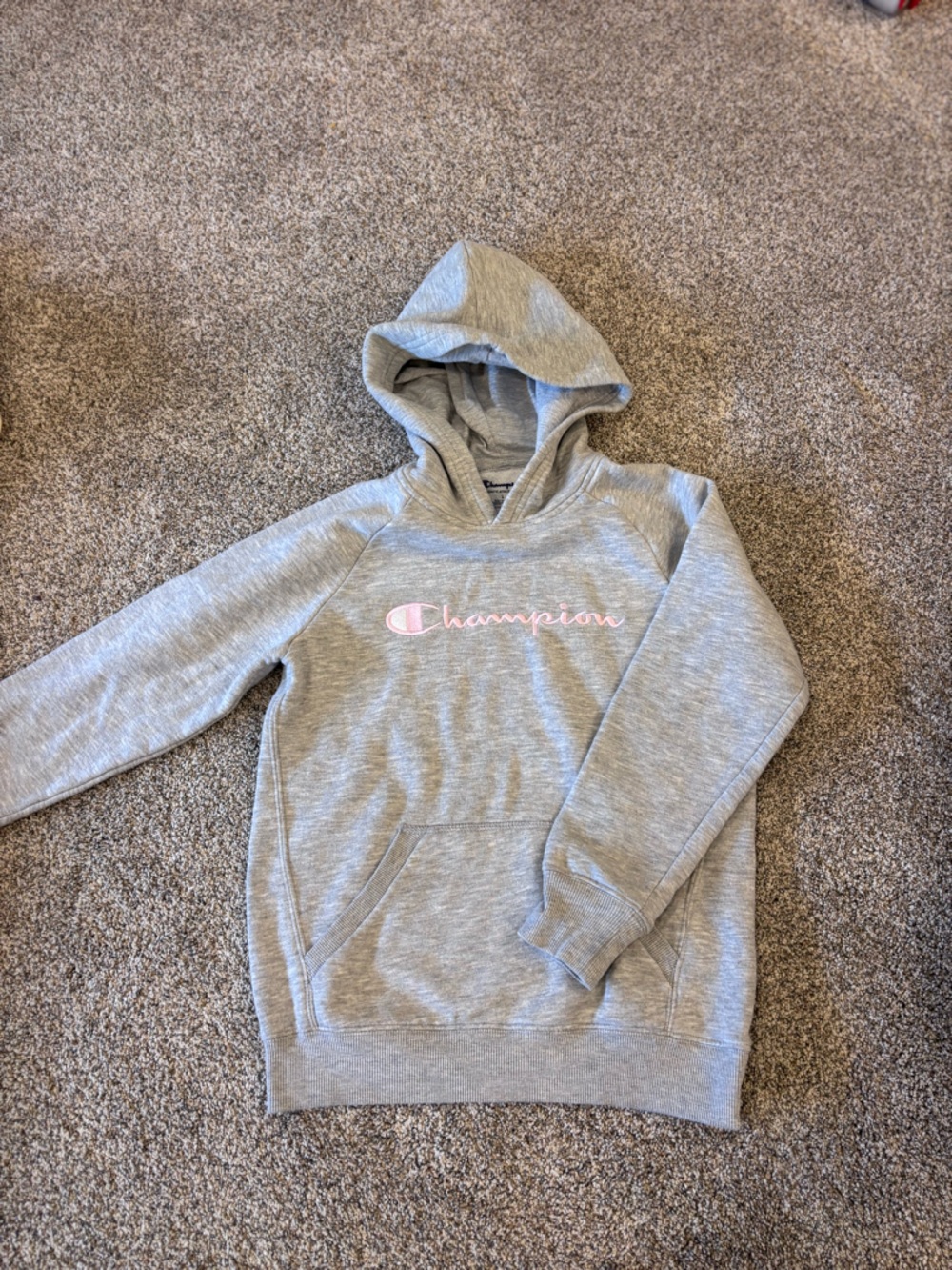 Champion Gray Hoodie with Pink Logo - Kids